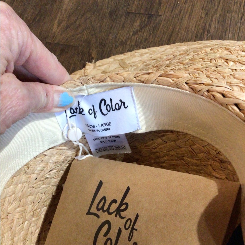 NEW! 1 left! Rare LOC Wide-Brim Straw Sun Hat with Blue Ribbon Tie - Picture 5 of 6